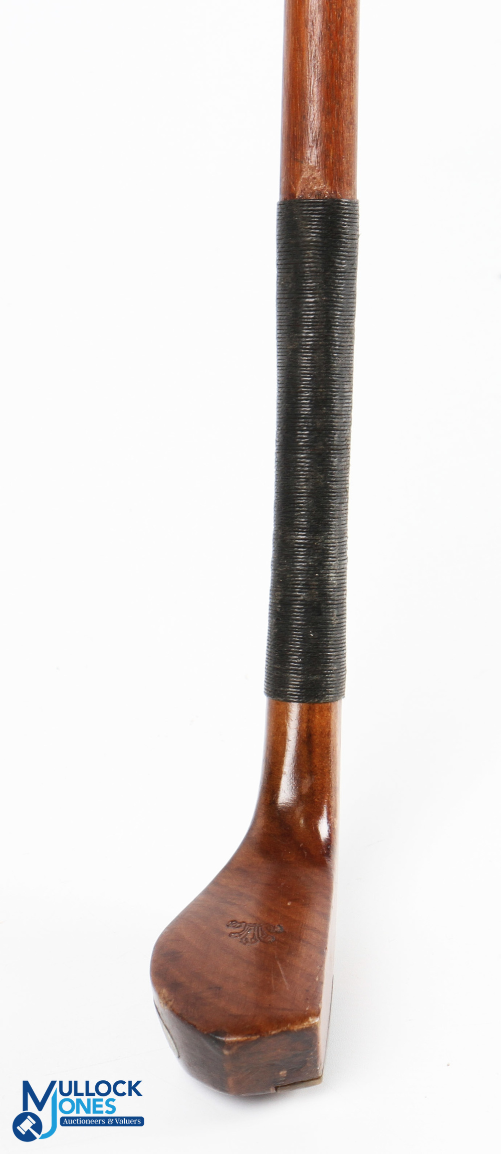 Small brown stained scare necked fitted head Sunday Golf Walking Stick with clear sole insert and - Image 2 of 4