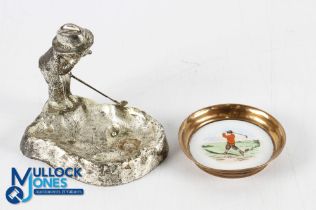1930s Meridan Silver Plate Co style golfer's ashtray - featuring a golfer pondering over his next