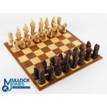 Resin Golf Themed Chess Set, well-made complete set with an inlayed wooden folding board, all with