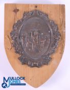 Large Bronze Cast Oval Golfing Shield - featuring Victorian Golfers, Caddies and Spectators with