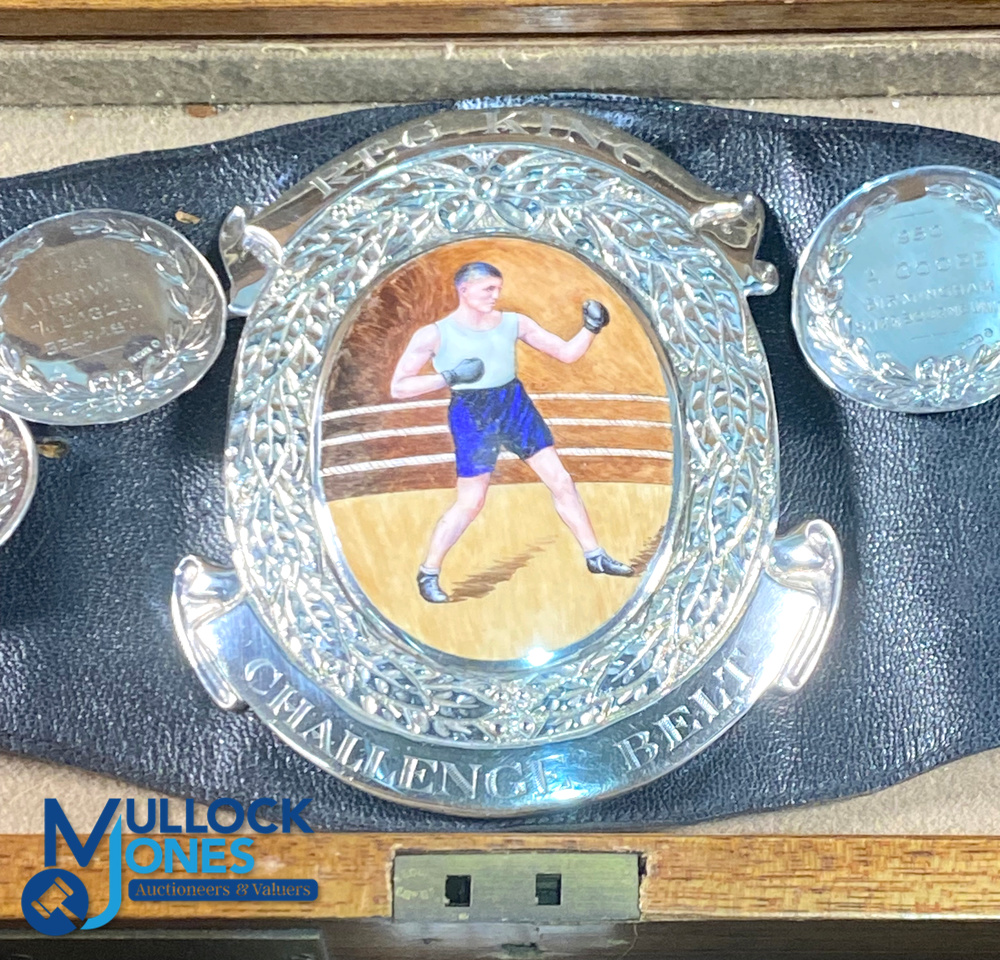 1950-1964 Silver and Enamel Reg King Challenge Boxing Belt: the leather belt bearing twenty-four - Image 2 of 3