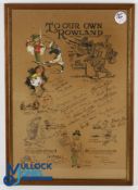 Rare 1935 original mixed media Presentation Golfing Caricature Montage Drawing signed by each artist