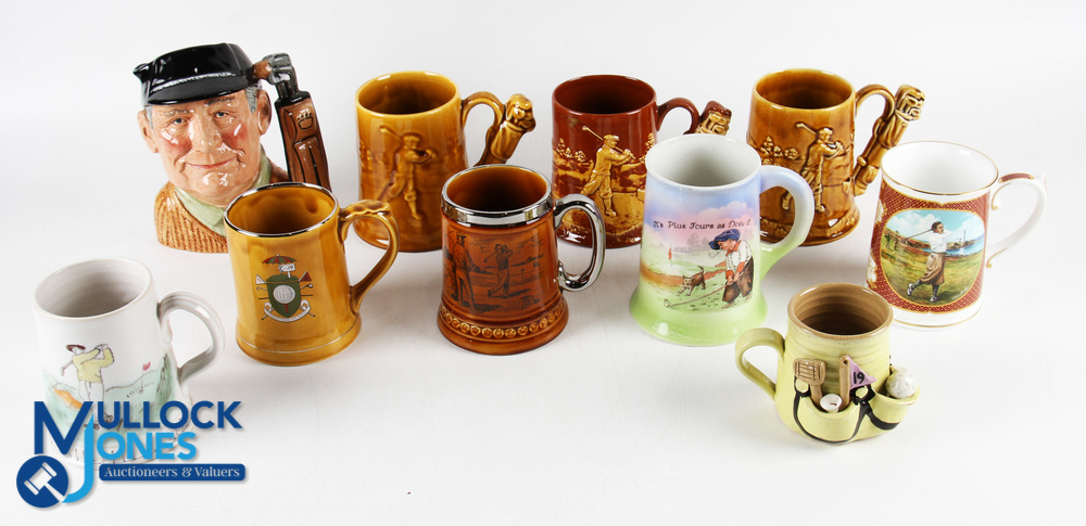 Golf Ceramic Themed Mug/Tankards - good-looking collection of 10 assorted mugs with a character toby
