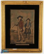 Early Blackheath Golfers Glass Framed engraving - mounted in a period black and gilt glazed