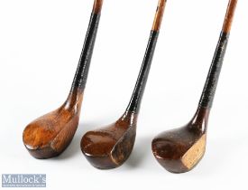 3x Late scare neck woods incl Auchterlonie dark stained brassie, similar one stamped Dickson and a