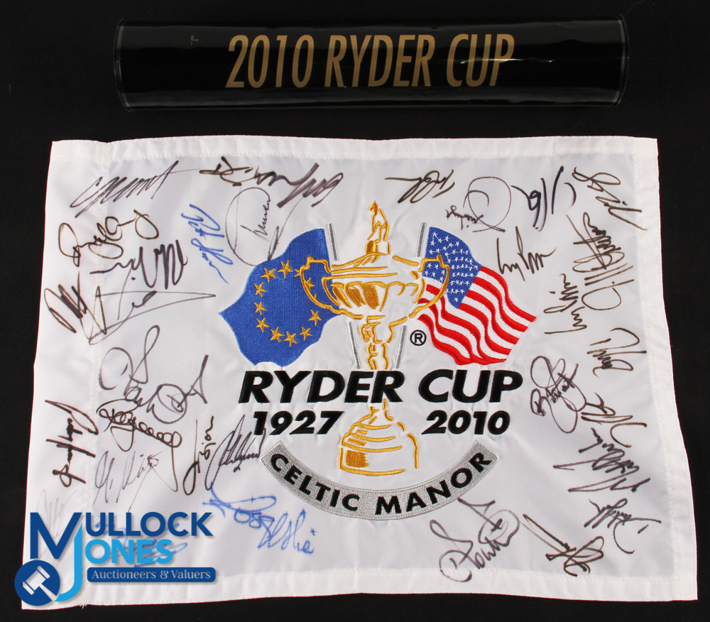 Scarce 2010 Ryder Cup Celtic Manor Embroidered Pin Flag Signed by Both The European and USA