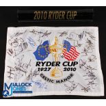 Scarce 2010 Ryder Cup Celtic Manor Embroidered Pin Flag Signed by Both The European and USA