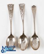 3x Walton Heath Golf Club Silver Tea Spoons - 2x with skeleton finials featuring the letters