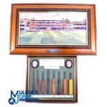 Terry Harrison Lord Cricket Ground Pint, in wooden frame - size #23cm x 53cm, plus a resin framed