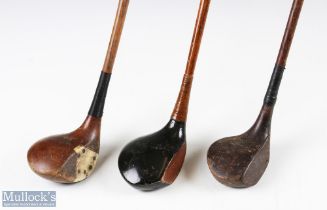 3x Various Golf woods - featuring Cann & Taylor J H Taylor autograph with face insert and full brass