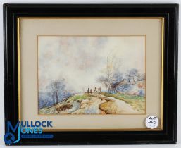 Original watercolour of Sandwell Park Golf Course Birmingham titled "The Pulpit Tee" signed with the