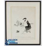 Original pen and ink Comical Golfing Scene signed W L Ridgewell with pencil annotation "