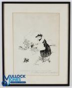 Original pen and ink Comical Golfing Scene signed W L Ridgewell with pencil annotation "