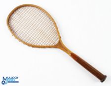 1890-1900 Table Tennis Racket - a miniature form 15.5" long, full sized tennis racket used c1890-