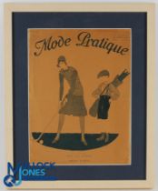 1928 Ladies French Hand Coloured "Mode Pratique" Fashion Magazine Front Cover - depicting Lady