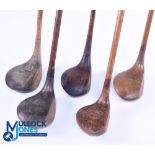 5x Assorted socket neck woods - to incl' 2x small headed drivers incl J P Cochrane light stained,