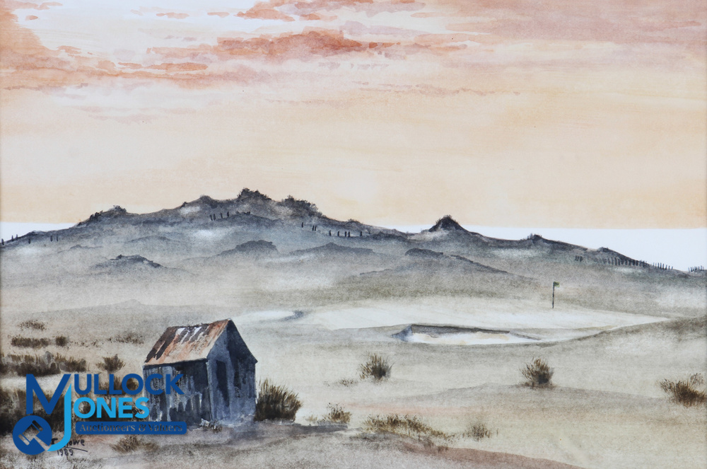 "Westward Ho! Golf Course - 7th Hole and Green" original watercolour signed and dated T Howe - Image 2 of 2