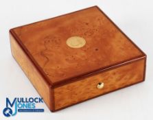 Tony Jacklin Ornate Maple Masters Golf Tournament Jewellery Box, a Burr Walnut/Birdseye Maple box
