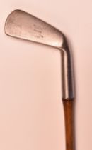 Early Bussey & Co London Thistle Patent steel socket mid iron with concave face - and fitted with