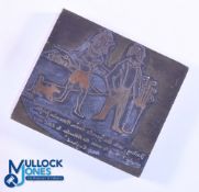 Interesting Artist's Golfing Printers Block Plate - featuring a golfing couple with dialogue "