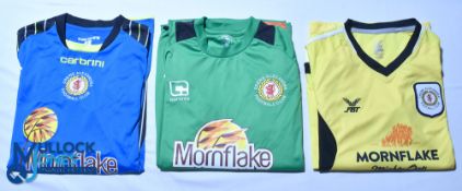 Three Crewe Alexandra FC goalkeeper football shirts 2015-2019 - Carbrini / FBT / Mornflake, Size