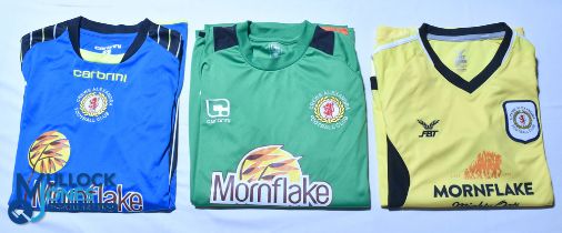 Three Crewe Alexandra FC goalkeeper football shirts 2015-2019 - Carbrini / FBT / Mornflake, Size