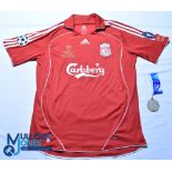 2007 Liverpool FC Champions League Cup Final Shirt & Medal. Adidas / Carlsberg, Size L, red, short