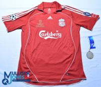 2007 Liverpool FC Champions League Cup Final Shirt & Medal. Adidas / Carlsberg, Size L, red, short