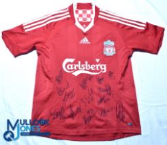 Liverpool FC home football shirt 2008-2010 multi signed with 14 signatures, Adidas / Carlsberg, size