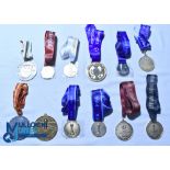 Twelve gilt and chrome replica Football Medals and Lanyards - 1986/1990 World Cup, 2005 Champions