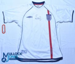 England FC home football shirt - 2001-2003 signed by Steve McManaman - Umbro, size S, white, short