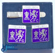 Set of three Chelsea Football Club cuff links and tie pin