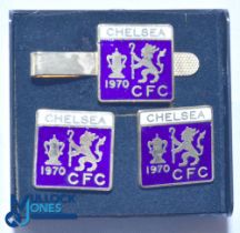 Set of three Chelsea Football Club cuff links and tie pin