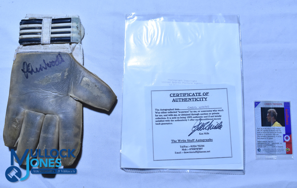 Chris Woods autographed adidas goalkeeper glove, photograph and an Upper Deck card - Image 2 of 2