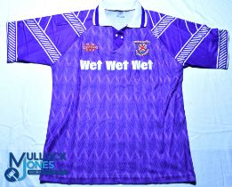 Clydebank FC away football shirt 1993-1995, Matchwinner / Wet Wet Wet, size 42/44, purple, short