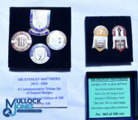 Six limited edition Sir Stanley Matthews enamel badges, Stoke City and Blackpool