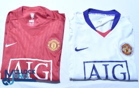 Two Manchester United FC football shirts - 2007-2009 Home and Away, Nike / AIG, Size XL, red &