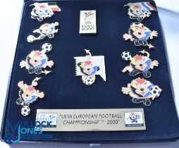 A set of eleven official UEFA Euro 2000 enamel badges in case, The Netherlands & Belgium