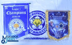 Two Leicester City Football Club Pennants - League 1 Champions 2008/09 and Champions League 2016-