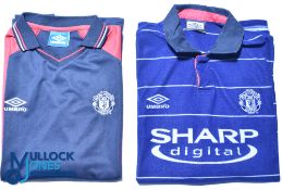 Two Manchester United FC football shirts - Umbro training shirt, size XL, black and red, Sharp on