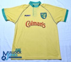 Norwich City FC home football shirt 1997-1999, Pony / Colmans, size L, yellow, short sleeves, G