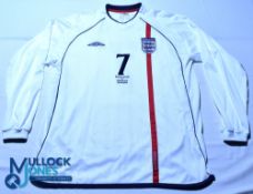 England FC home football shirt - 2001-2003 v Greece, #7 Beckham, Size XL, Umbro, white, long