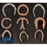 c1910 Worshipful Company of Farriers Apprentice Pieces Horseshoe Collection, a framed lot of 9