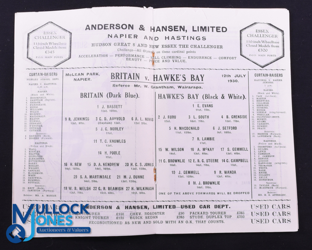 Rare 1930 Rugby Programme, British & I Lions v Hawke's Bay: Official Programme from the game won - Image 3 of 3