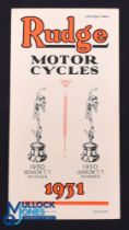 Rudge Motor Cycles 1931 Catalogue - 6 page fold out catalogue illustrating their range of 3 Motor