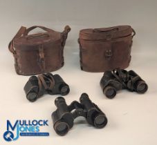 3x WWI & WWII Military Binoculars, a good set of Kershaw Prismatic 1917 No.3 Mk II in leather case