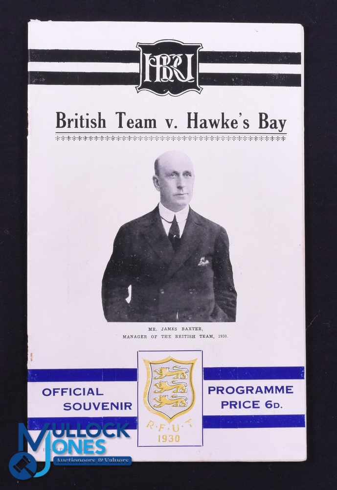 Rare 1930 Rugby Programme, British & I Lions v Hawke's Bay: Official Programme from the game won