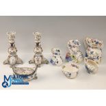 French Faience Candle Sticks and Inkwell, the candle sticks almost match - with a collection of