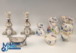 French Faience Candle Sticks and Inkwell, the candle sticks almost match - with a collection of