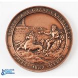 North East Coast Exhibition Prize Medal 1882 - Vignette of Neptune with Lighthouse in background.